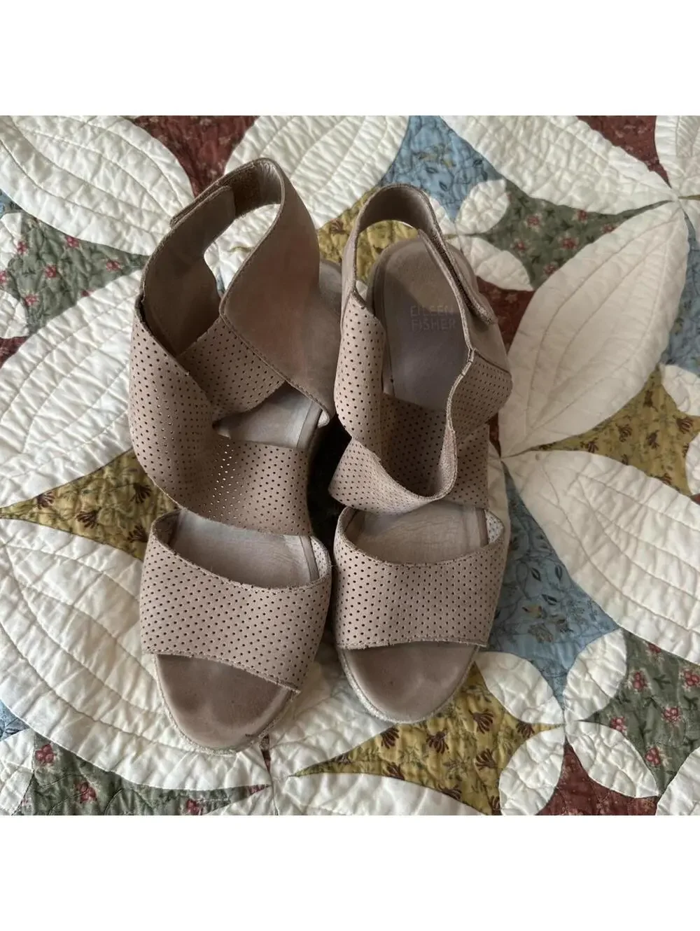 Eileen Fisher Willow wedge sandals nude summer formal Size US 7